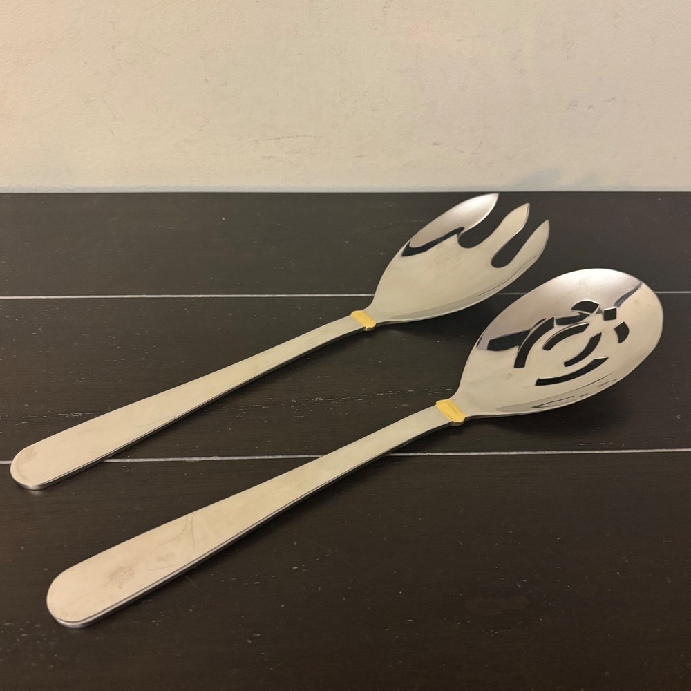 Stainless Steel‎ Serving Set | Silver Gold Tone Accent 11 Inch 2 Piece Set